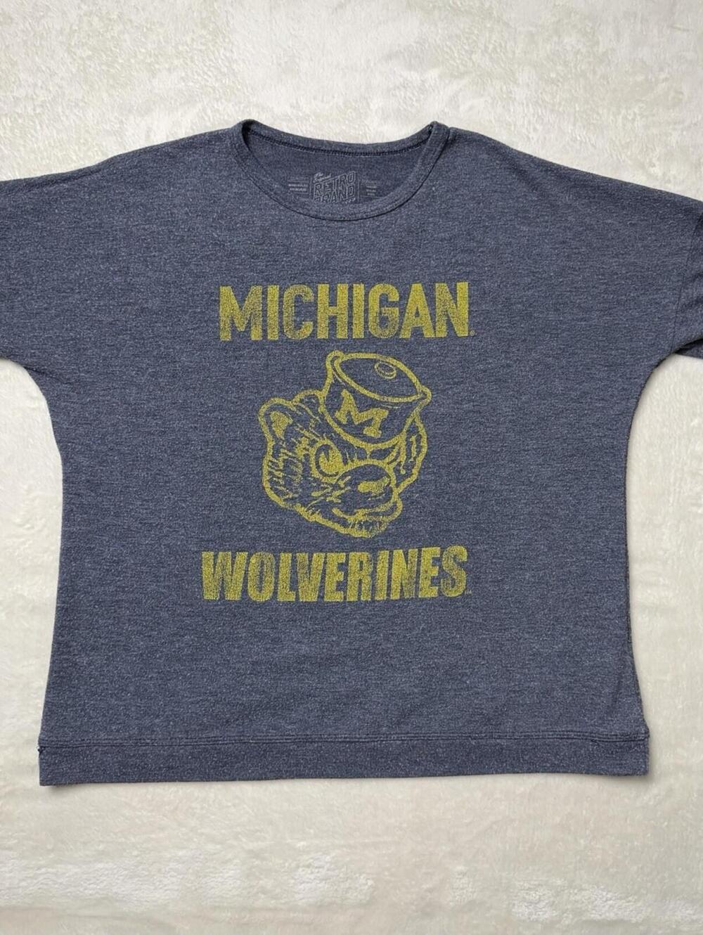 Retro Brand Michigan Wolverines Long Sleeve Shirt Women’s Medium Gray Blue USA
